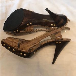 Stuart Weitzman 8.5 snakeskin studded heels.